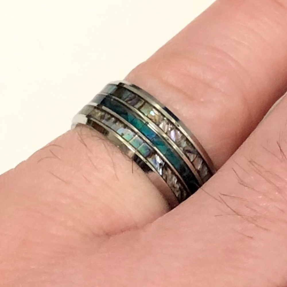 Ring With Blue Opal And Abalone Shell Inlay. Sz 6 - image 4